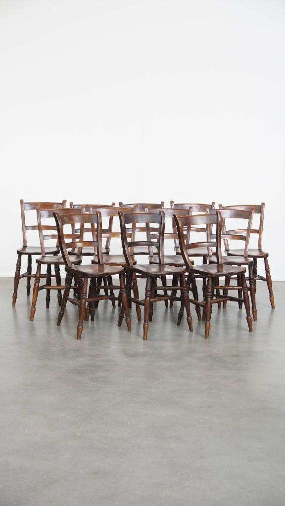 Set van 12 antieke Engelse Oxford eetkamer/ keuken stoelen, Antiek en Kunst, Antiek | Meubels | Stoelen en Banken, Ophalen