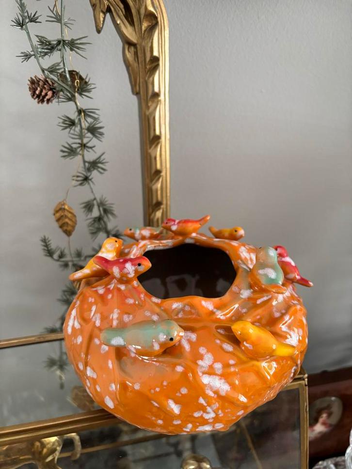 Villa pottery  Vaas met Vogels, Huis en Inrichting, Woonaccessoires | Kransen, Gebruikt, Ophalen of Verzenden