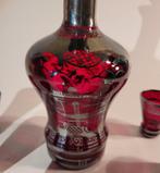Venetiaanse karaf rood zilver gondel bloemen 6 glas Murano, Antiek en Kunst, Antiek | Glas en Kristal, Ophalen of Verzenden