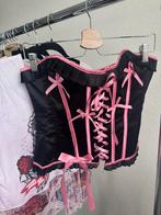 Vintage Y2K zwart en roze korset bustier top, Vintage, Ophalen of Verzenden, Zo goed als nieuw, Vintage
