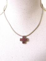 Pierre Lang kettinghanger kruisje rood zilver rhodineert, Overige materialen, Ophalen of Verzenden, Zo goed als nieuw, Kruis of Symbool