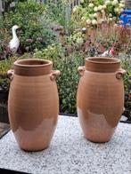 2 terracotta  vazen,  26 cm,  craquelé glazuur  samen voor :, Ophalen of Verzenden, Zo goed als nieuw