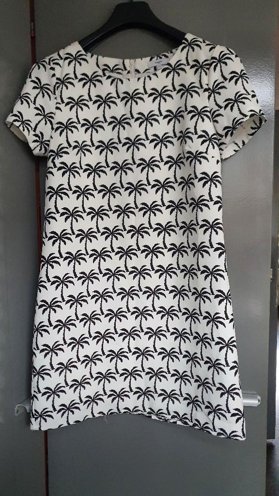 Witte Jurk met Zwarte Palmbomen van Suncoo Paris Maat L, Kleding | Dames, Jurken, Zo goed als nieuw, Maat 38/40 (M), Wit, Boven de knie