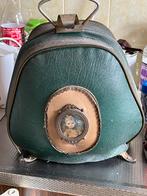 Vintage Groen Leren Theemuts met Portret, Ophalen of Verzenden