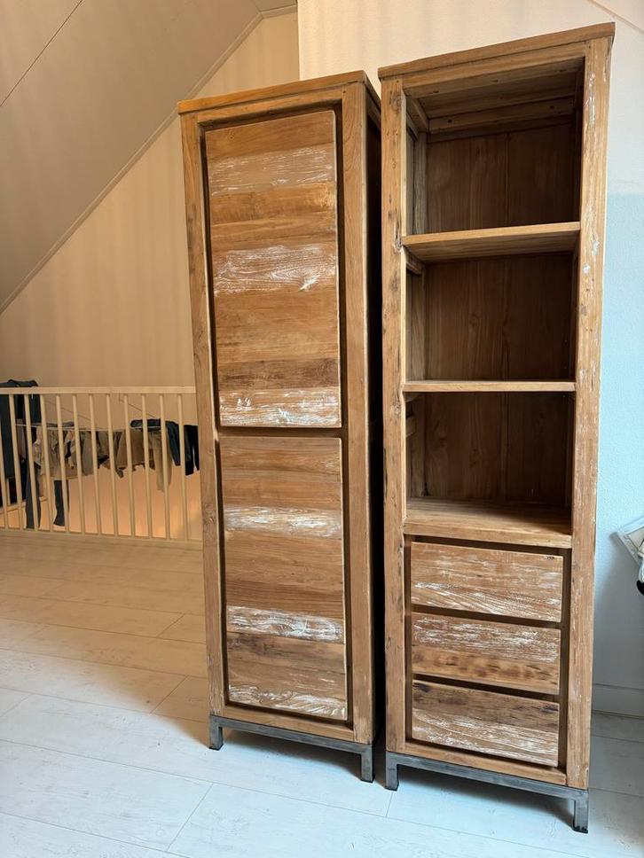 Teakhouten wandkasten set - goede staat, Huis en Inrichting, Kasten | Boekenkasten, Zo goed als nieuw, Minder dan 50 cm, 150 tot 200 cm