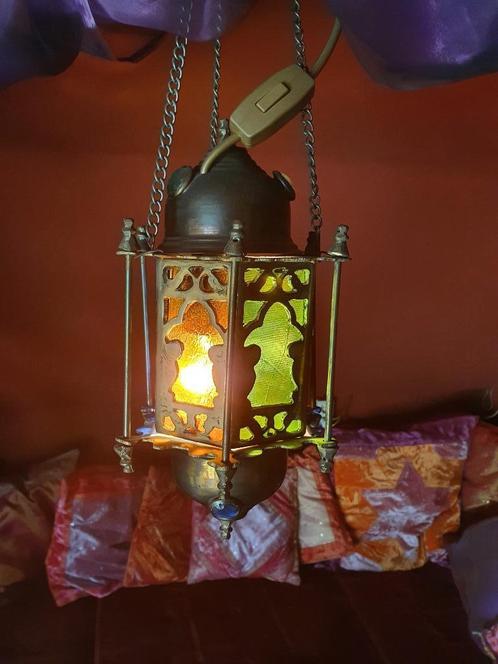 oosterse koper hanglamp, Huis en Inrichting, Lampen | Hanglampen, Gebruikt, Minder dan 50 cm, Glas, Metaal, Ophalen