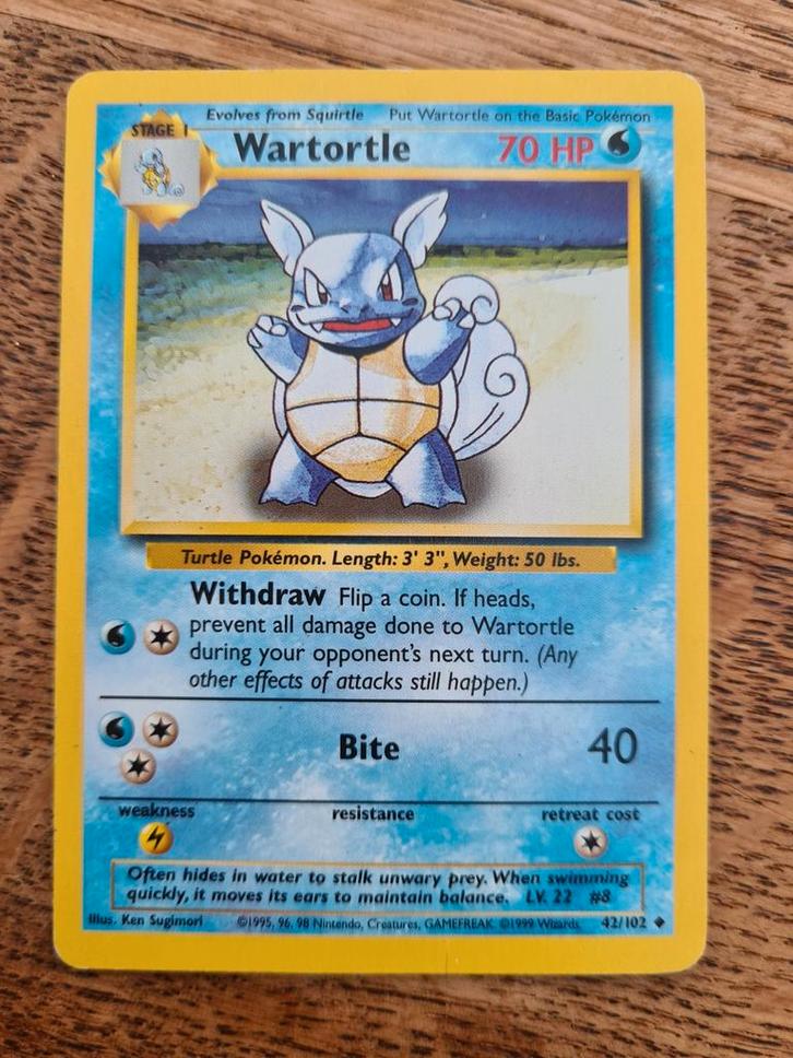 Pokemon kaart WARTORTLE 42/102, Hobby en Vrije tijd, Verzamelkaartspellen | Pokémon, Gebruikt, Losse kaart, Ophalen of Verzenden