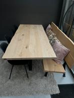 Eikenhouten tafel en bank (boomstamtafels), Huis en Inrichting, Tafels | Eettafels, 200 cm of meer, Rechthoekig, Ophalen of Verzenden