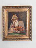 Schilderij portret man met hond, Antiek en Kunst, Ophalen of Verzenden