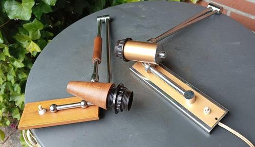 mid century/vintage design wandlamp schaarlamp teak & chroom, Huis en Inrichting, Lampen | Wandlampen, Gebruikt, Hout, Metaal