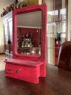 Bohemian ❤️ vintage houten spiegel met klep lade, Antiek en Kunst, Antiek | Spiegels, Ophalen of Verzenden