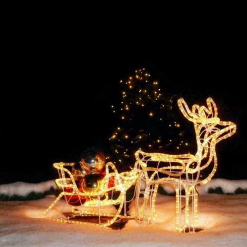 Kerstverlichting Rendier Met Slee & Ledverlichting Warm-Wit, Diversen, Kerst, Nieuw, Ophalen of Verzenden