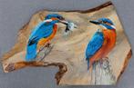 Schilderij ijsvogels op hout voor huis of tuin, Ophalen of Verzenden, Nieuw