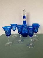 Boheems Kobalt Blauw Kristal Set - 6 Glazen & Karaf, Antiek en Kunst, Antiek | Glas en Kristal, Ophalen of Verzenden
