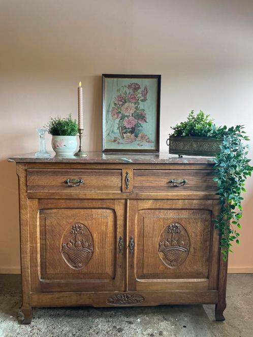 Vintage houten commode kast met marmeren blad, Huis en Inrichting, Kasten | Overige, Gebruikt, Ophalen