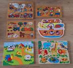 6 houten puzzels met nopjes, Gebruikt, Ophalen of Verzenden, Van hout, Minder dan 10 stukjes