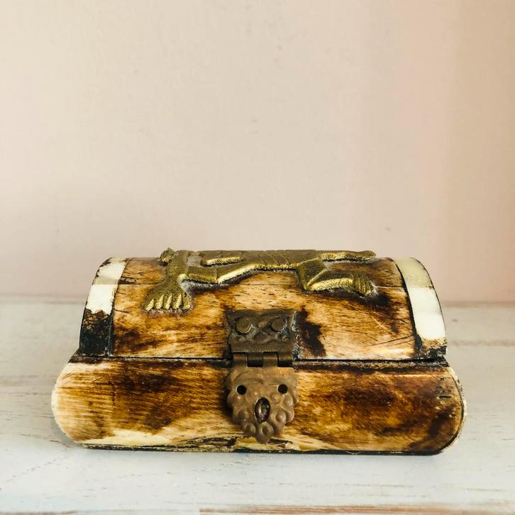 Vintage treasurebox kamelenbot en parelmoer, Antiek en Kunst, Curiosa en Brocante, Verzenden