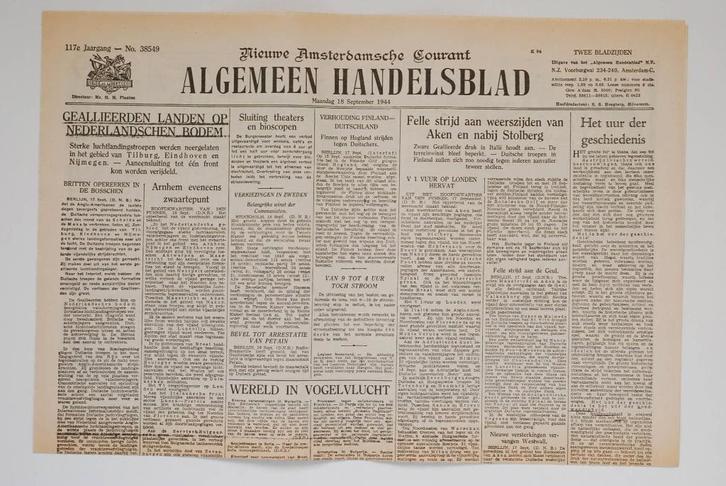 18 september 1944 - Algemeen Handelsblad | Heruitgave 1994, Verzamelen, Militaria | Tweede Wereldoorlog, Boek of Tijdschrift, Nederland