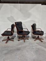 3 vintage bureaustoelen met zwart leer, Huis en Inrichting, Bureaustoelen, Ophalen, Gebruikt, Zwart, Onbekend
