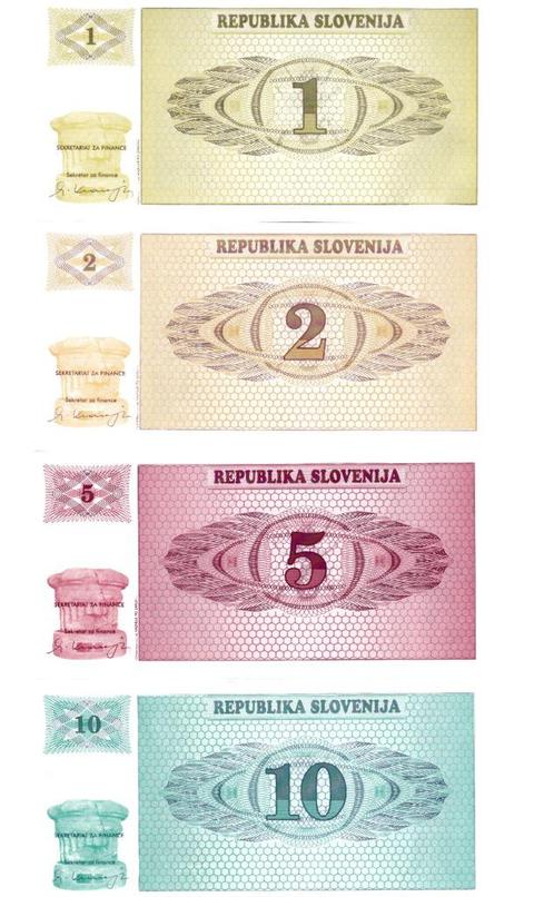 SLOVENIJA    1 - 2 - 5 - 10  TOLARJEV   NIEUW, Postzegels en Munten, Bankbiljetten | Europa | Niet-Eurobiljetten, Overige landen