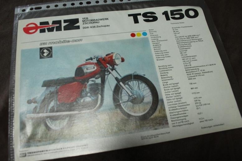MZ TS150 TS250 1974 motorfiets verkoop folder brochure, Motoren, Handleidingen en Instructieboekjes, Overige merken, Ophalen of Verzenden