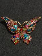 Prachtige vlinder broche met strass steentjes, Sieraden, Tassen en Uiterlijk, Broches, Overige materialen, 4 tot 7 cm, Overige kleuren