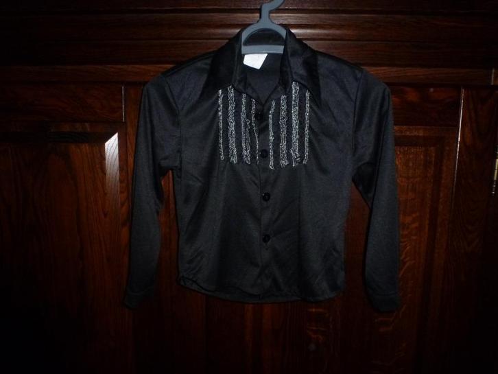 1 mooie zwarte rouches of disco blouse lange mouwen maat 116, Kinderen en Baby's, Carnavalskleding en Verkleedspullen, Zo goed als nieuw