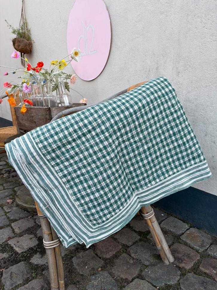 Groen geruit dubbelzijdig plaid, 175 x 275 cm, Huis en Inrichting, Woonaccessoires | Plaids en Woondekens, Zo goed als nieuw, Ophalen of Verzenden