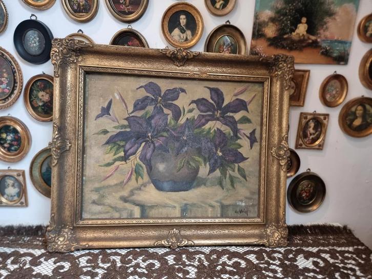 Oud olieverf olieverfschilderij schilderij bloemen E55, Antiek en Kunst, Curiosa en Brocante, Ophalen