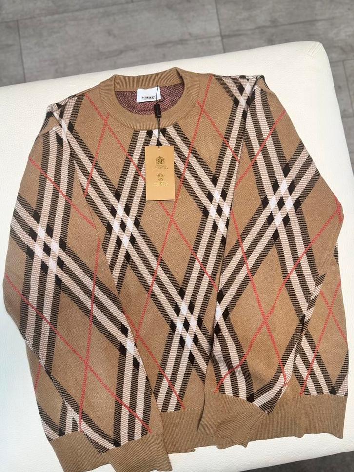 Burberry Trui Check Print Beige Maat M, Kleding | Heren, Truien en Vesten, Nieuw, Maat 48/50 (M), Beige, Ophalen of Verzenden