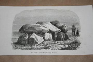 Antieke gravure - Hunebed te Tynaarlo - Circa 1880 !! beschikbaar voor biedingen