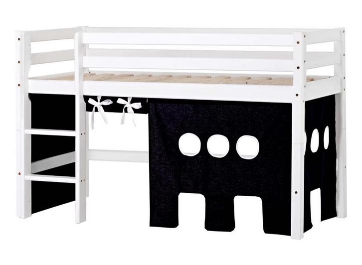 Witte, halfhoogslaper met piratengordijntjes, Kinderen en Baby's, Kinderkamer | Stapelbedden en Hoogslapers, Zo goed als nieuw
