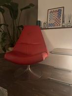 Rode retro lederen fauteuil, Huis en Inrichting, Fauteuils, Ophalen, Gebruikt, 50 tot 75 cm, Leer