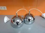 2 Oude chroom bol hanglampen., Huis en Inrichting, Lampen | Hanglampen, Ophalen of Verzenden, Gebruikt, Metaal, Minder dan 50 cm