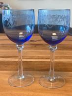 Vintage Boheemse blauw geëtste wijnglazen set, Ophalen of Verzenden