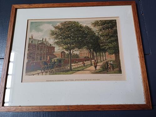 Gekleurde litho van Den Haag 's Gravenhage 17 de eeuw, Verzamelen, Foto's en Prenten, Gebruikt, Prent, Gebouw, Voor 1940, Ophalen of Verzenden