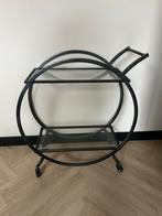 Serveertrolley/barcart - zwart/bruin metaal - glas, Ophalen, Zo goed als nieuw, Rond, Glas