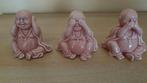 3 Boeddha beeldjes. Horen, zien en zwijgen. Roze., Ophalen of Verzenden, Zo goed als nieuw