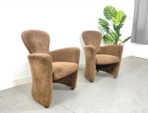 Set 2 stuks leolux Amphora fauteuils bruin jaren 90 design, Huis en Inrichting, Fauteuils, Gebruikt, Stof, 50 tot 75 cm, 75 tot 100 cm