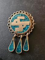 Alpaca Zilveren Broche met Turquoise, Sieraden, Tassen en Uiterlijk, Broches, 4 tot 7 cm, Gebruikt, Ophalen of Verzenden, Met edelsteen