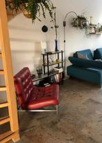 Rood leren fauteuil met chroom Deens design vintage, Huis en Inrichting, Fauteuils, Ophalen of Verzenden, Gebruikt, Minder dan 75 cm