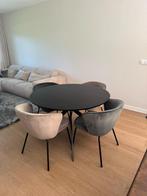Ronde zwarte eettafel 120 cm doorsnede / stoelen stof, Huis en Inrichting, Tafels | Eettafels, Ophalen, Rond, Zo goed als nieuw