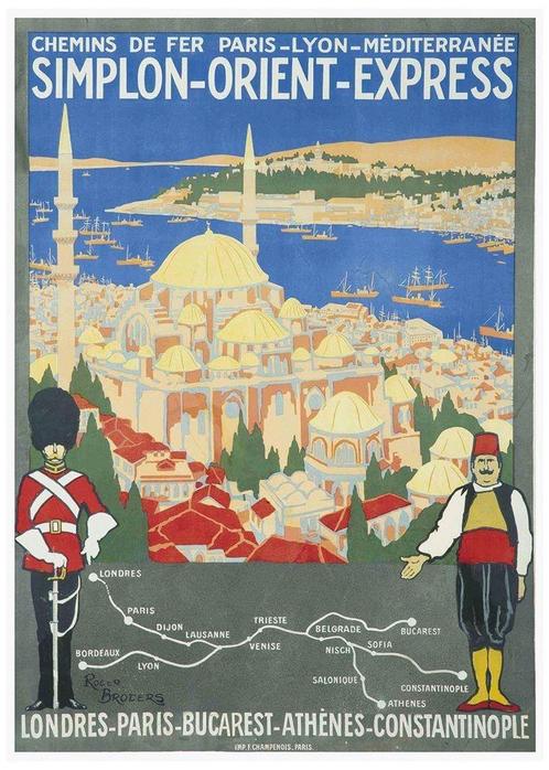 Orient Express Simplon Reis Poster Art Deco R BRODERS, Verzamelen, Spoorwegen en Tramwegen, Nieuw, Trein, Kaart of Prent, Verzenden
