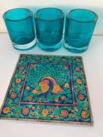 3 prachtige grote sfeerlichten theelichten turquoise, Ophalen of Verzenden, Zo goed als nieuw