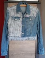 Dames Jeans Jas - maat S - lichtblauw - met franjes, Blauw, Ophalen of Verzenden, Zo goed als nieuw, Maat 36 (S)