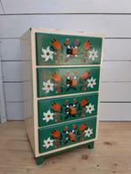 Retro vintage lade kast Zweeds Hongaarse bloem nachtkast, Ophalen, Minder dan 50 cm, Gebruikt, 3 of 4 laden