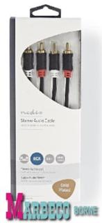 Stereo audiokabel, RCA male - RCA male, 3 m, 24K Verguld, Nieuw, 2 tot 5 meter, Ophalen of Verzenden, Overige kabels
