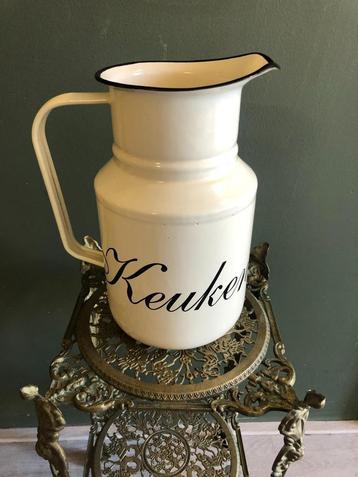 Grote Emaille Brocante Water / Bloemen / Keukenkan. beschikbaar voor biedingen