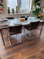Tafel met stoelen glas/ chroom, Huis en Inrichting, Tafels | Eettafels, Gebruikt, 50 tot 100 cm, Glas, Vijf personen of meer