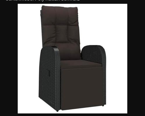 Vidaxl Rotan Ligstoel Zwart met Kussens, Tuin en Terras, Ligbedden, Nieuw, Rotan, Verstelbaar, Ophalen of Verzenden